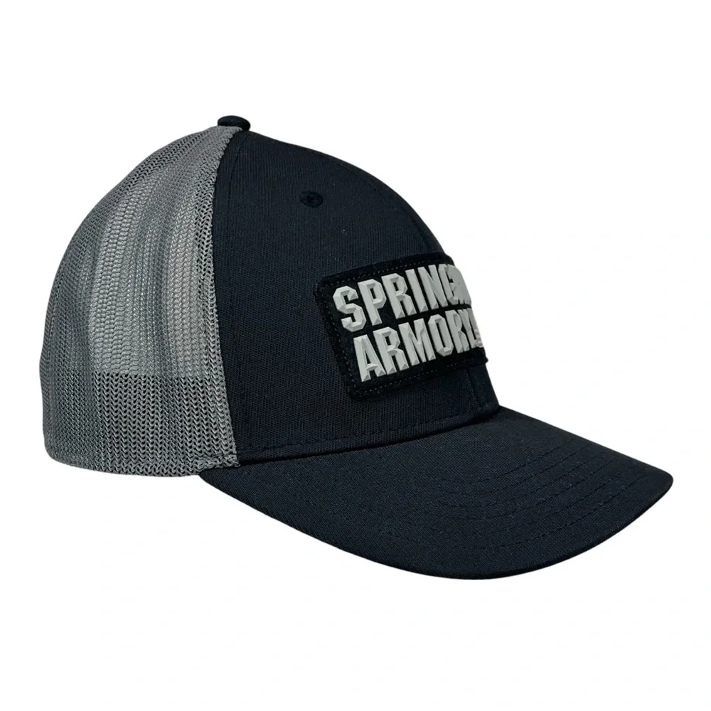 Springfield Armory Hat Black Gray Mesh Back Flexfit Trucker‎ Cap L/XL